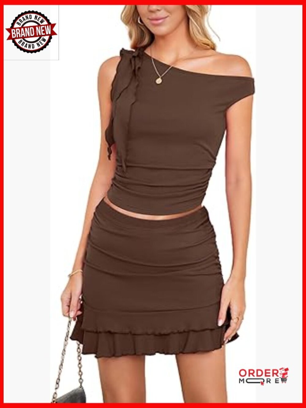 2 Piece Skirt Set Off Shoulder Sleeveless Crop Top Ruffle Mini Skirt Y2K